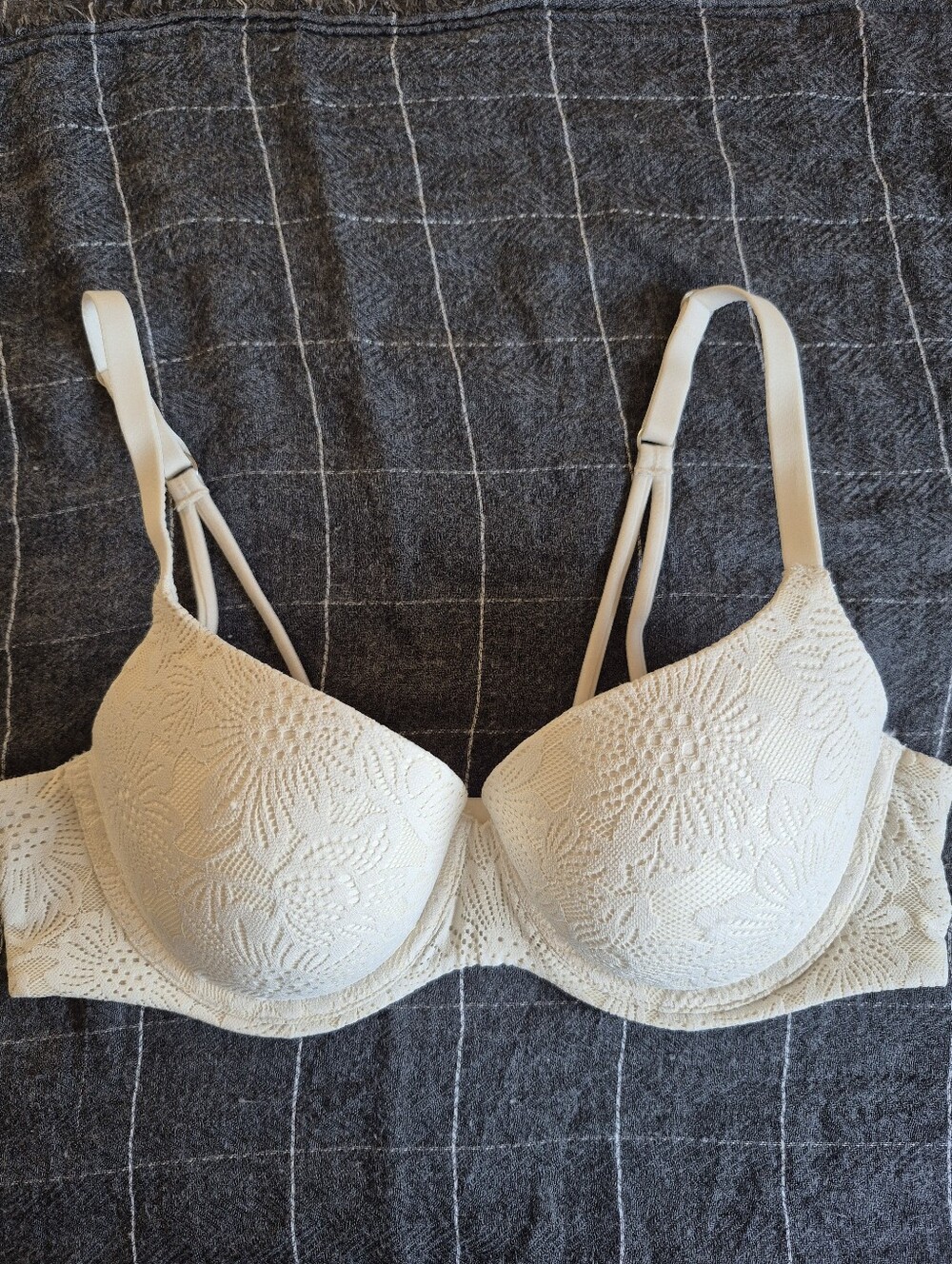​Aerie Sunnie Bloom Lace Demi Push Up Bra 36C Vintage Vanilla NWOT